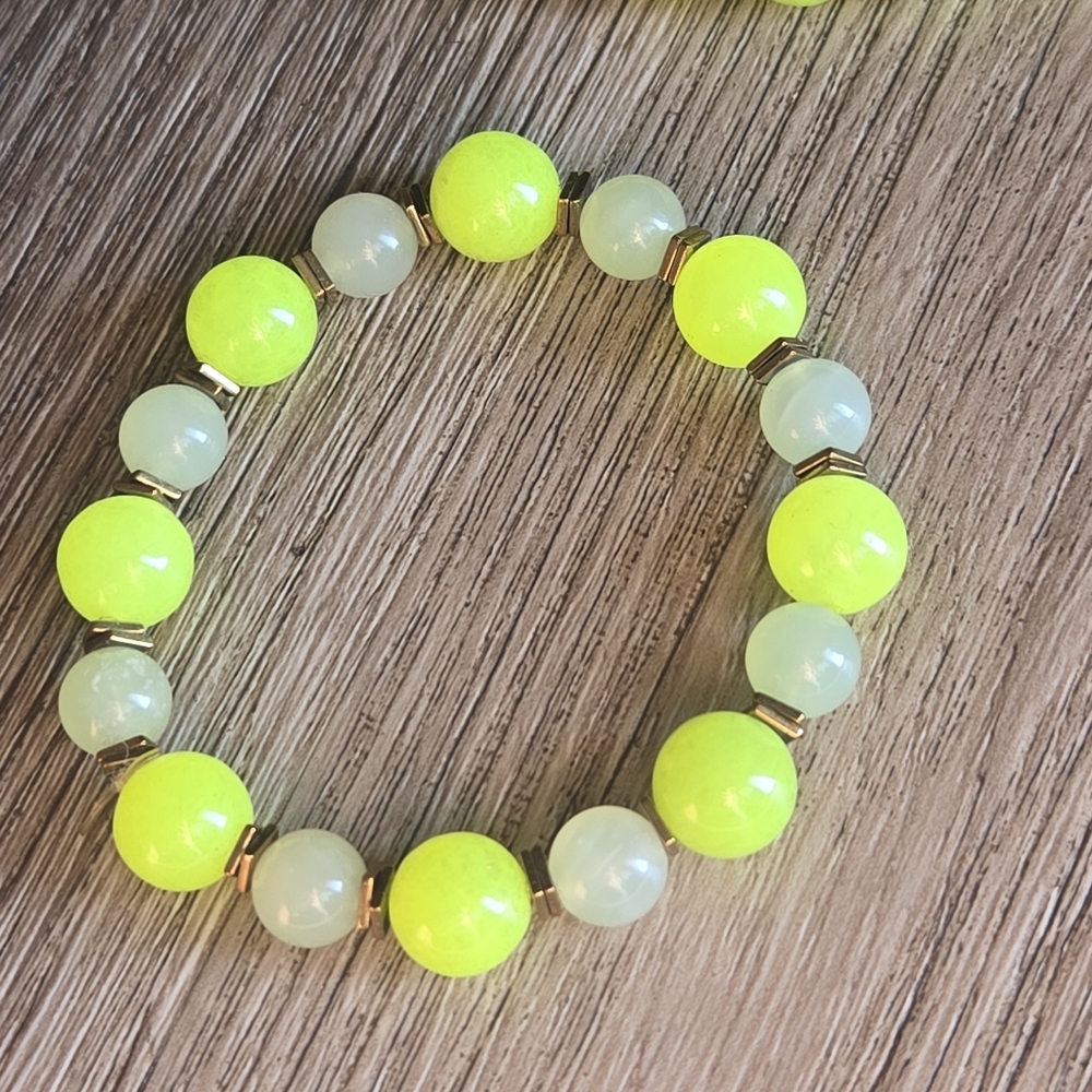 Lemon and white jade Natural stone stretchy bracelet